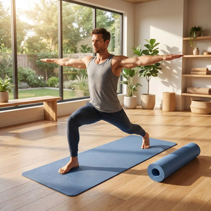 homme entraine sur un tapis de yoga