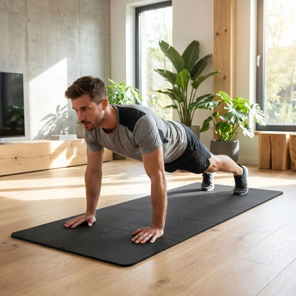 un homme qui s'entraine sur un tapis de yoga